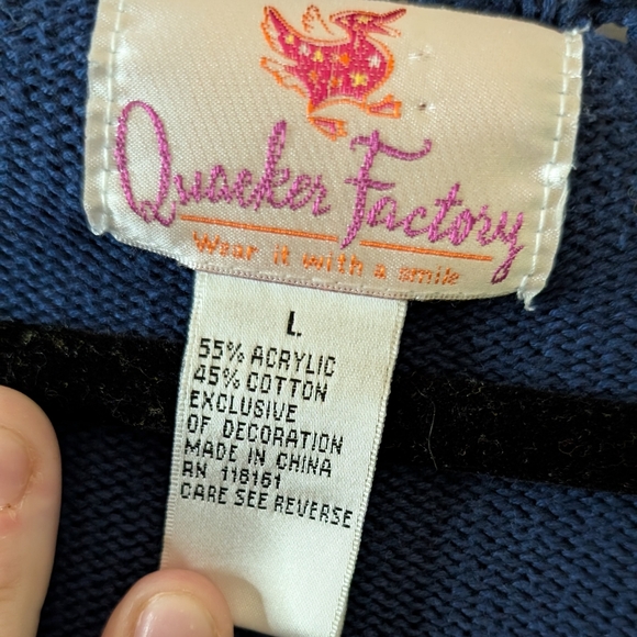 The Quacker Factory Daisy Sweater Womens Size L Blue Knit Floral V Neck - Picture 8 of 10